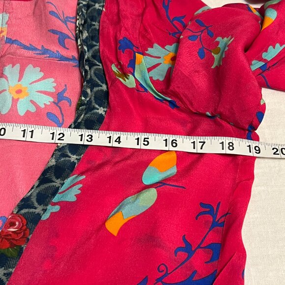 Benares Pink Boho Floral Kimono Jacket M Open Front Duster Robe Mixed Print - Picture 7 of 8
